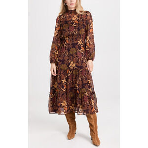 Lost + Wander 'Wild' Brown Floral Print Bergamot Mock Neck Long Sleeve Maxi